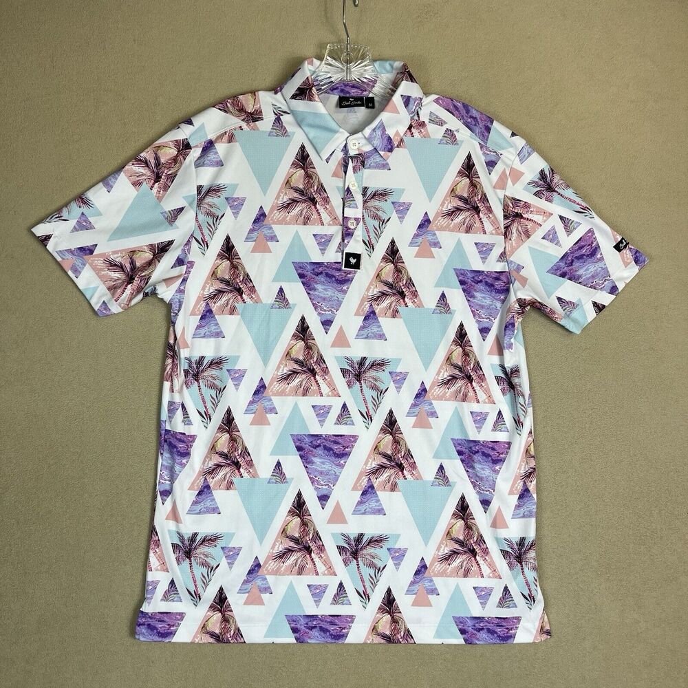 Bad Birdie Polo Shirt Mens Medium Multicolor Golf Preppy Performance Geometric